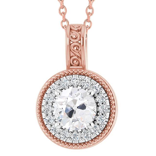Halo-Echt Diamant-Anhänger Im Alten Minenschliff, Vintage-Stil, Filigran, 3,50 Karat