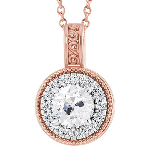 Halo-Echt Diamant-Anhänger Im Alten Minenschliff, Vintage-Stil, Filigran, 3,50 Karat
