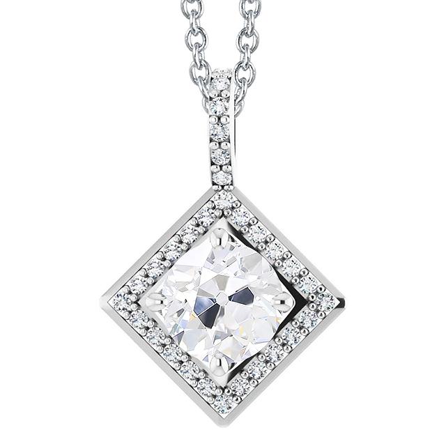 Halo-Natürliche Diamant-Anhänger Mit Kette Runder Altschliff 4,50 Karat Gold 14K