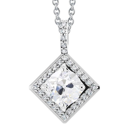 Halo-Natürliche Diamant-Anhänger Mit Kette Runder Altschliff 4,50 Karat Gold 14K