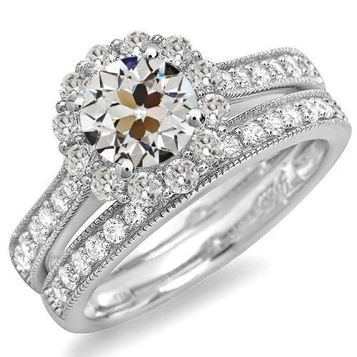 Halo-Naturliche Diamant-Verlobungsring-Set Im Antiken Stil Old Cut 5 Karat