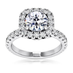 Halo-Ring Mit Akzenten Old Mine Cut Echt Diamant Fishtail Set 8 Karat