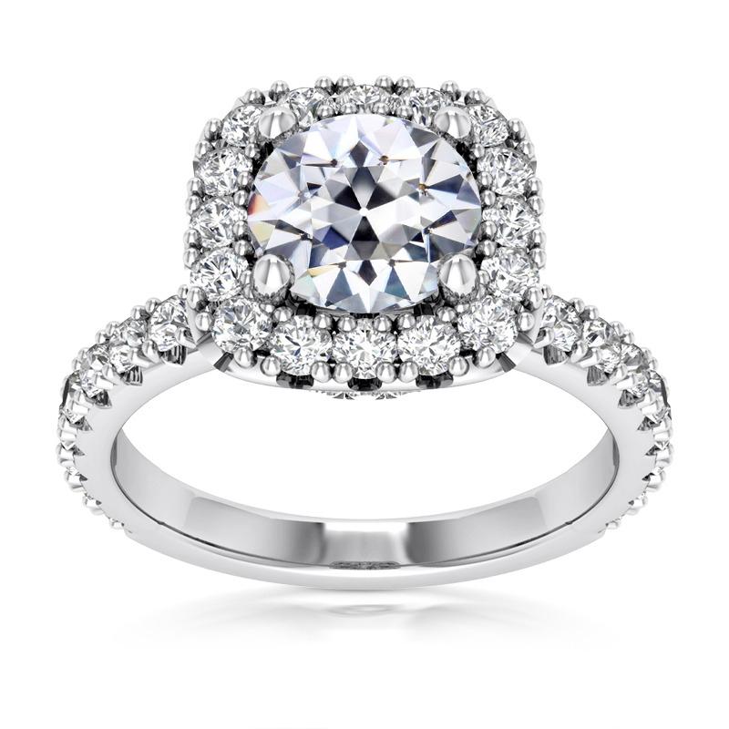 Halo-Ring Mit Akzenten Old Mine Cut Echt Diamant Fishtail Set 8 Karat