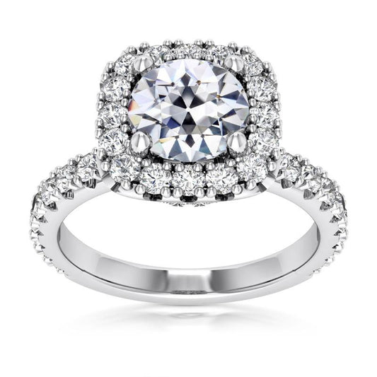 Halo-Ring Mit Akzenten Old Mine Cut Echt Diamant Fishtail Set 8 Karat