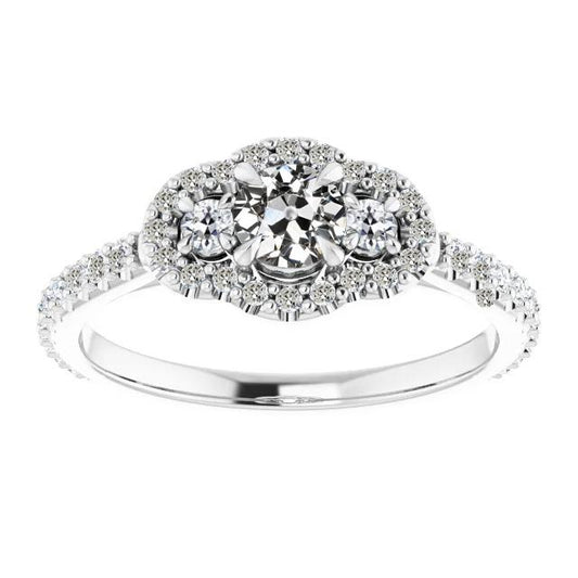 Halo-Ring Runder Alter Minenschliff Natürlich Diamant 3 Steine Stil Gold 5 Karat - harrychadent.ch