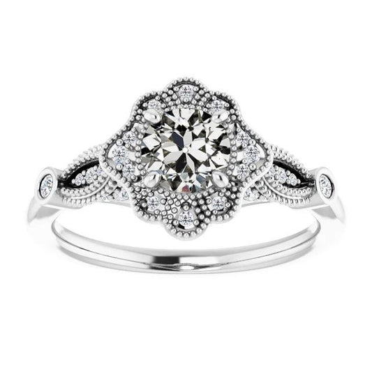 Halo-Ring Runder Echt Diamant Im Milgrain-Blumen-Stil Im Alten Minenschliff Von 2,50 Karat