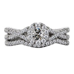 Halo-Verlobungsring-Set Old Cut Natürlich Diamant Twisted Shank 3,50 Karat