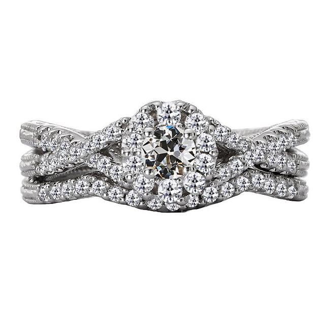 Halo-Verlobungsring-Set Old Cut Natürlich Diamant Twisted Shank 3,50 Karat - harrychadent.ch