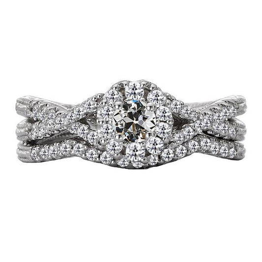 Halo-Verlobungsring-Set Old Cut Natürlich Diamant Twisted Shank 3,50 Karat - harrychadent.ch