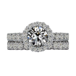 Halo-Verlobungsring-Set Runder Alter Bergmanns Echt Diamant Mit Akzenten 7 Karat
