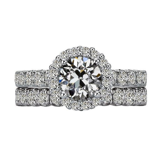 Halo-Verlobungsring-Set Runder Alter Bergmanns Echt Diamant Mit Akzenten 7 Karat - harrychadent.ch