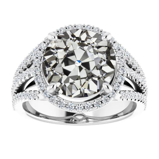 Halo Altschliff Echt Diamantring Pave Set Dreireihige Akzente 8,75 Karat