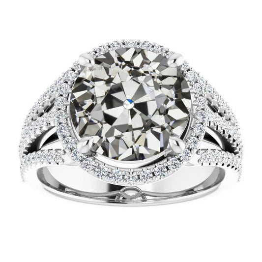 Halo Altschliff Echt Diamantring Pave Set Dreireihige Akzente 8,75 Karat