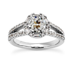 Halo Baguette & Runder Altschliff Echt Diamantring Split Shank 5.50 Karat