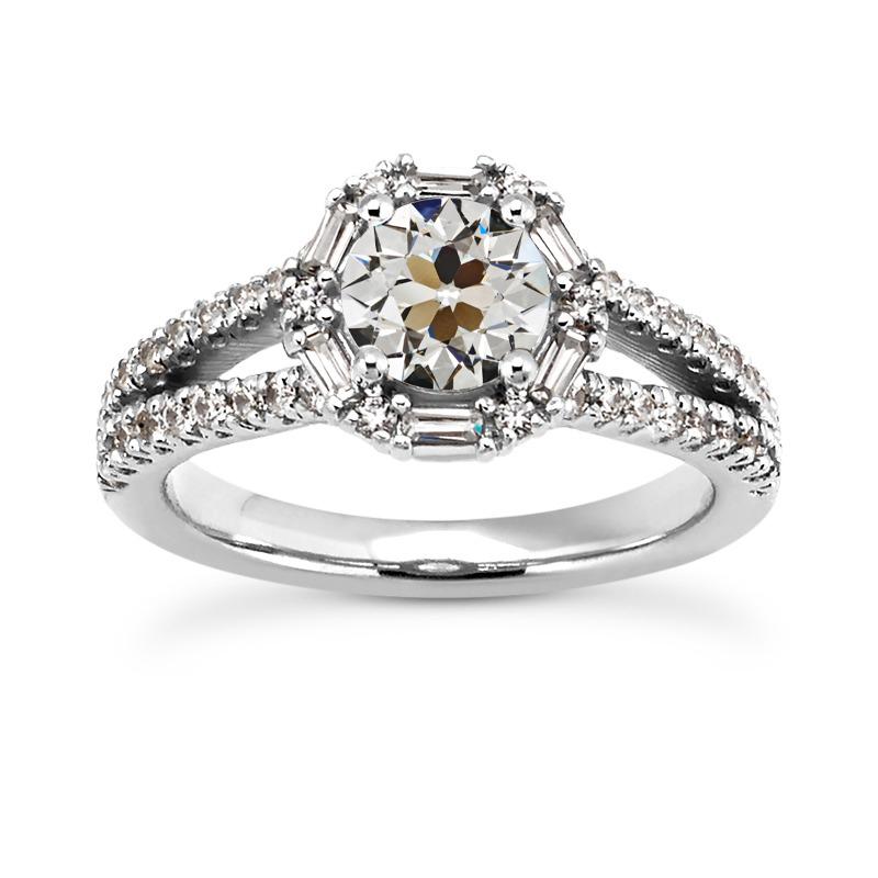 Halo Baguette & Runder Altschliff Echt Diamantring Split Shank 5.50 Karat