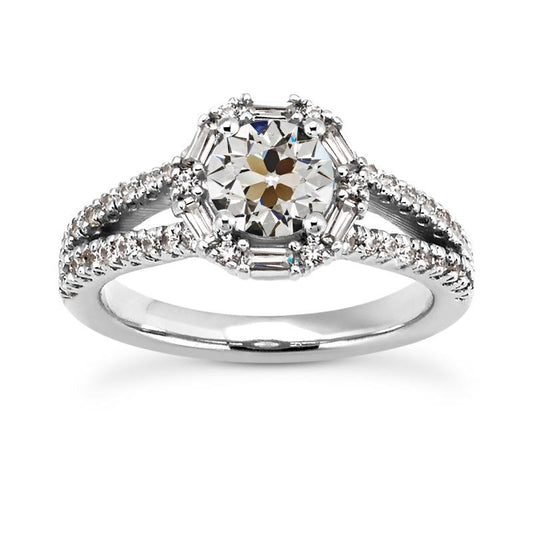 Halo Baguette & Runder Altschliff Echt Diamantring Split Shank 5.50 Karat