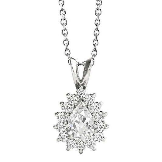 Halo Birne Altschliff Natürliche Diamant Anhänger 2.50 Karat Weißgold 14K