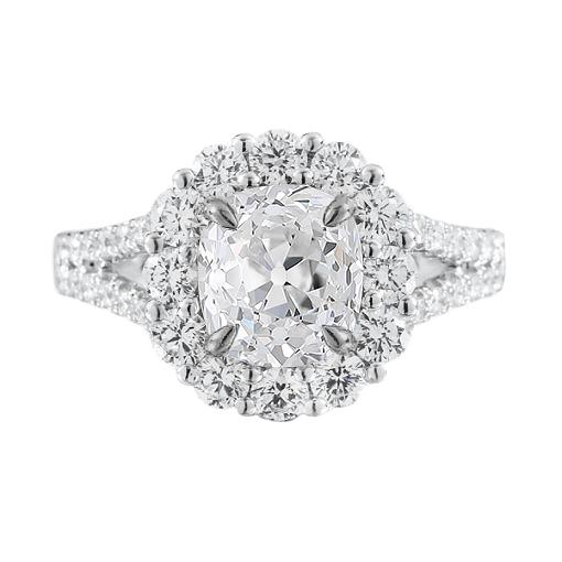 Halo Cushion Natürliche Diamant Old Cut Ring Krappenset 4,75 Karat geteilter Schaft