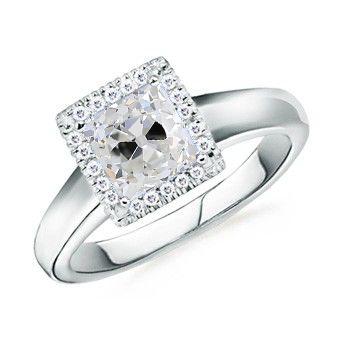 Halo Cushion alter Bergmann Echt Diamantring 2 Karat Weißgold Dicker Schaft - harrychadent.ch