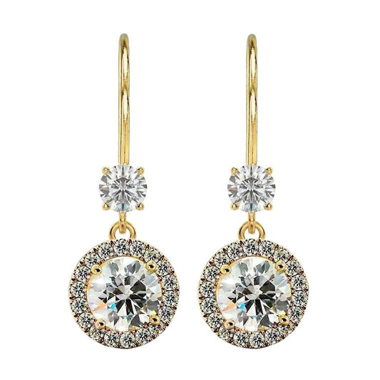 Halo Drop Dangle Natürliche Diamant Ohrringe Leverbacks 4,80 Karat Gelbgold 14K