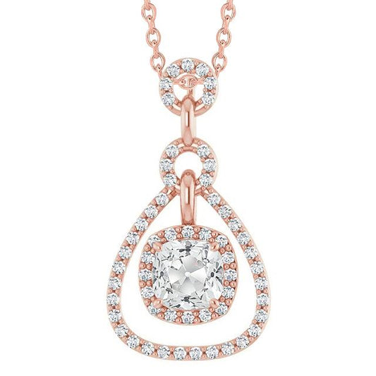 Halo Echt Diamant-Anhänger Aus Roségold rund & Kissen Alter Bergmann 4 Karat