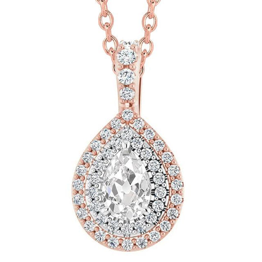 Halo Echt Diamant Anhänger Birne Old Mine Cut 6 Karat Zweifarbig 14K - harrychadent.ch