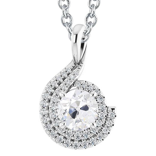 Halo Echt Diamant Anhänger Old Cut 4,50 Karat Curved Style Weißgold 14K - harrychadent.ch