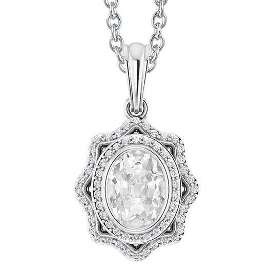 Halo Echt Diamant Anhänger Oval Alter Bergmann Lünette Set 4,50 Karat Weißgold