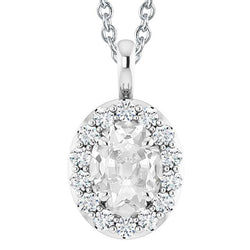 Halo Echt Diamant Anhänger Oval Old Mine Schliff 6,50 Karat Weißgold 14K