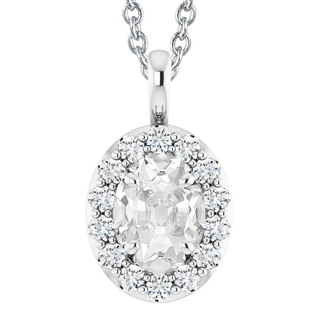 Halo Echt Diamant Anhänger Oval Old Mine Schliff 6,50 Karat Weißgold 14K
