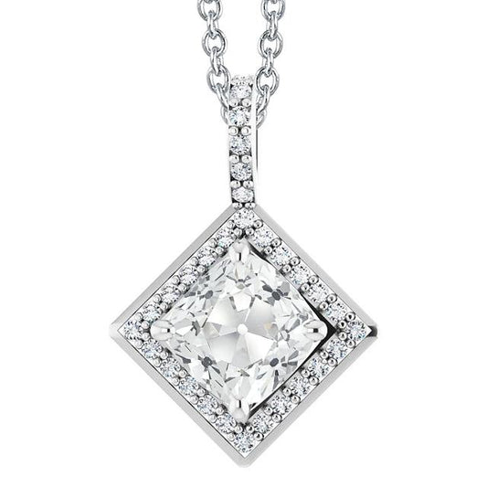 Halo Echt Diamant Anhänger Rund & Kissen Alter Bergmann Mit Kette 7,50 Karat