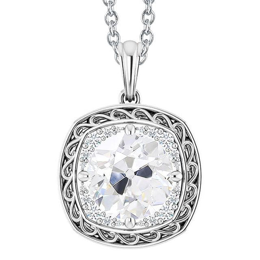 Halo Echt Diamant Anhänger Vintage-Stil Old Mine Cut Schmuck 4,50 Karat