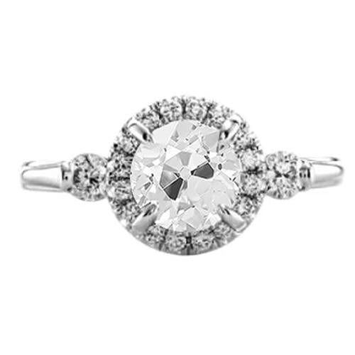 Halo Echt Diamant Jewelry 2 Karat Old Cut Damenring Weißgold 14K - harrychadent.ch