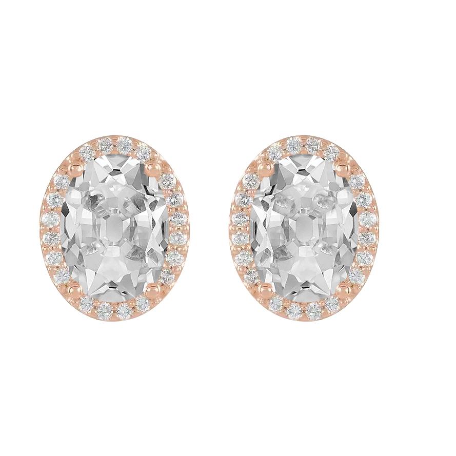 Halo Echt Diamant Ohrstecker Oval Alter Bergmann 10.50 Karat Roségold 14K