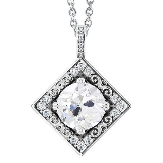 Halo Echt Diamant Square Anhänger Mit Kette Old Cut Prong Set 4 Karat