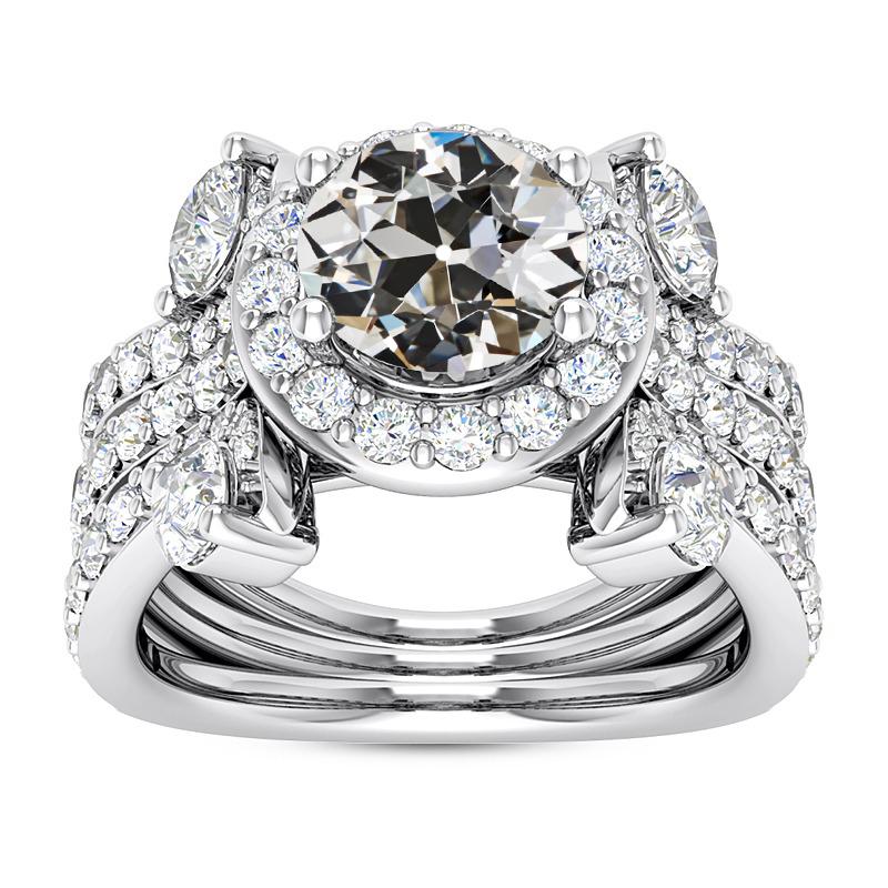 Halo Ehering-Set Marquise & Runder Alter Bergmanns Echt Diamant 10 Karat