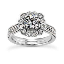 Halo Ehering-Set Rund im Alten Minenschliff Echt Diamant-Blumen-Stil 5 Karat
