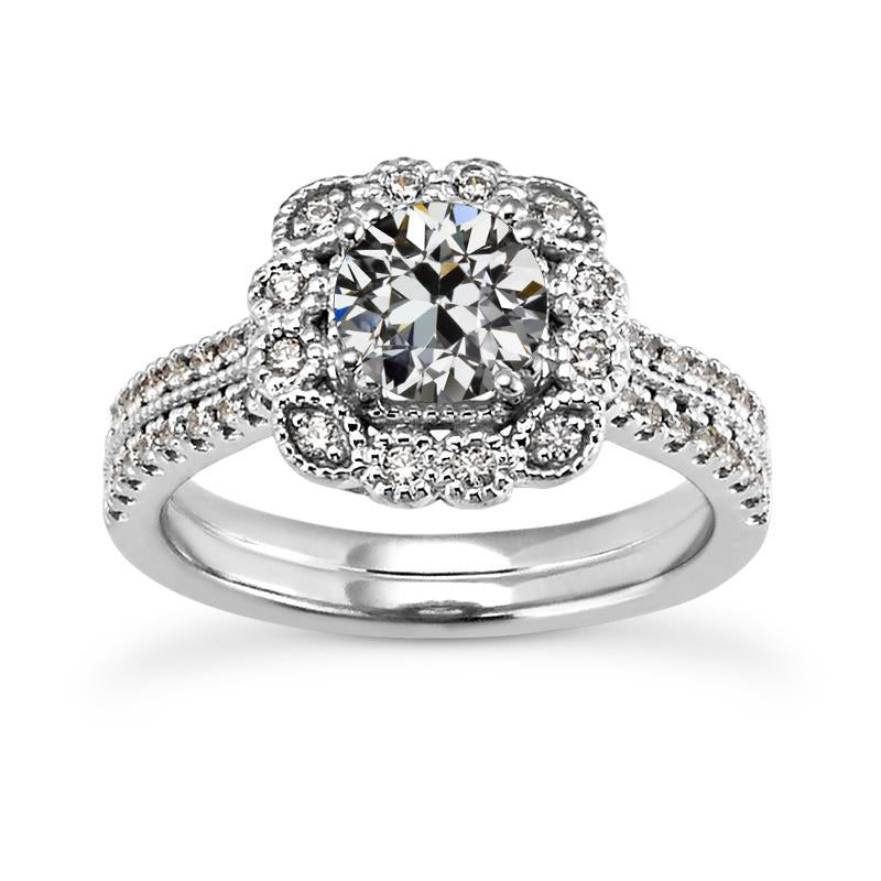 Halo Ehering-Set Rund im Alten Minenschliff Echt Diamant-Blumen-Stil 5 Karat - harrychadent.ch