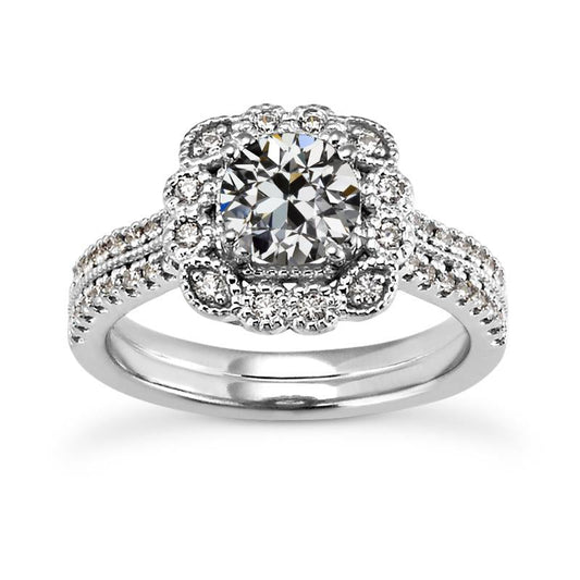 Halo Ehering-Set Rund im Alten Minenschliff Echt Diamant-Blumen-Stil 5 Karat - harrychadent.ch