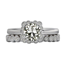 Halo Ehering-Set Runder Alter Minenschliff Echt Diamant 4 Karat Milgrain