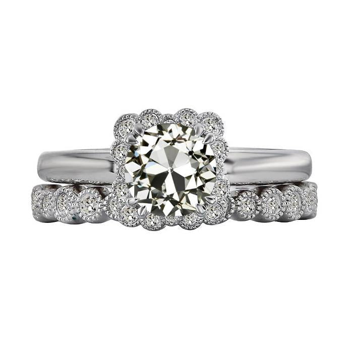 Halo Ehering-Set Runder Alter Minenschliff Echt Diamant 4 Karat Milgrain - harrychadent.ch