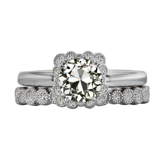 Halo Ehering-Set Runder Alter Minenschliff Echt Diamant 4 Karat Milgrain - harrychadent.ch