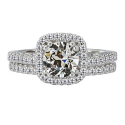 Halo Ehering-Set Runder Alter Minenschliff Natürliche Diamant 14K Gold 6 Karat