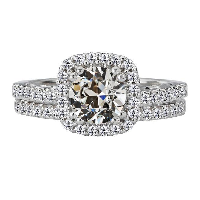 Halo Ehering-Set Runder Alter Minenschliff Natürliche Diamant 14K Gold 6 Karat