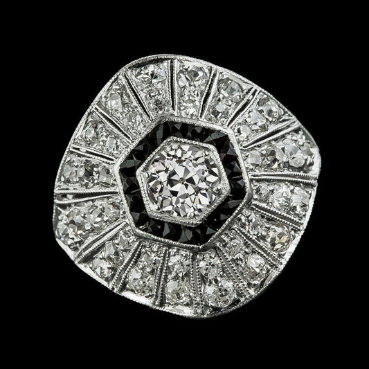 Halo Ehering Altschliff Runder Natürliche Diamant & Schwarzer Saphir 4 Karat