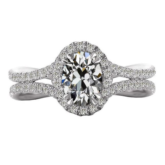 Halo Ehering Ovaler Altschliff Natürlich Diamant Doppelstift Set 7 Karat - harrychadent.ch