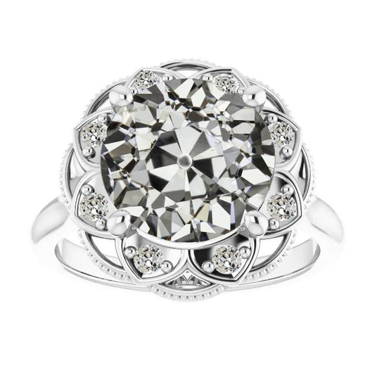 Halo Ehering Rund Alter Bergmann Natürliche Diamant Flower Style 6,50 Karat
