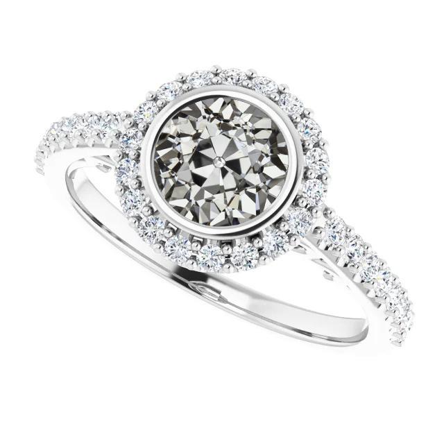 Halo Ehering Runde Lünette Set alter Bergmann Naturliche Diamant 5,50 Karat