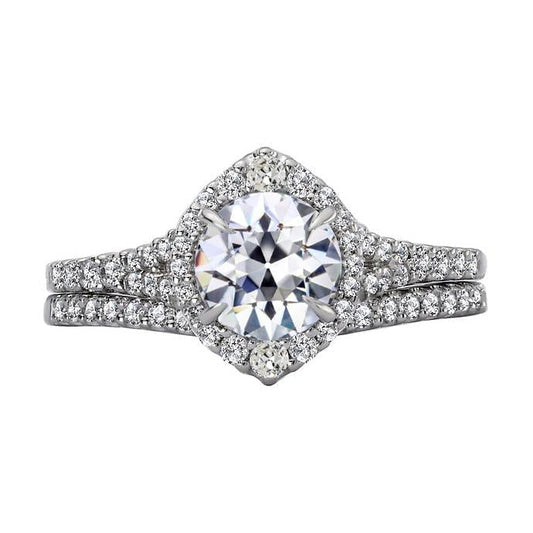 Halo Ehering Set Rund Alter Bergmann Natürlich Diamant Krappen Pave Set 6 Karat