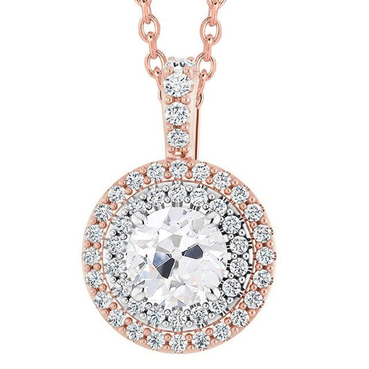 Halo Gold Echt Diamant Anhänger Old Mine Cut 5 Karat Schmuck Zweifarbig 14K - harrychadent.ch